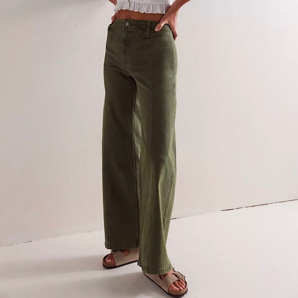 NWT Free People We The Free Thyme Green Libre High Rise Wide Leg Jeans Size 29